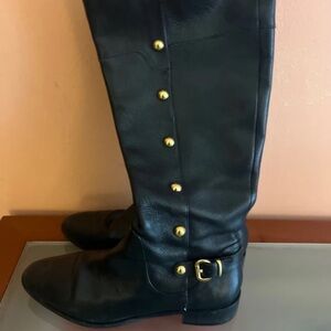 Michael Kors Black Over the Knee Boots with Gold Accents